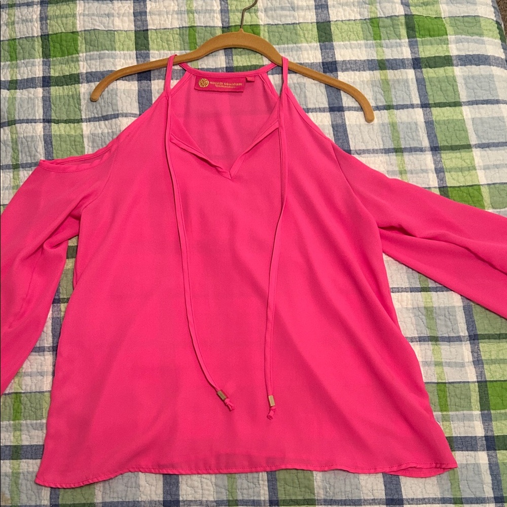 Macbeth Collection by Margaret Josephs Vibrant Pink Cold Shoulder Blouse